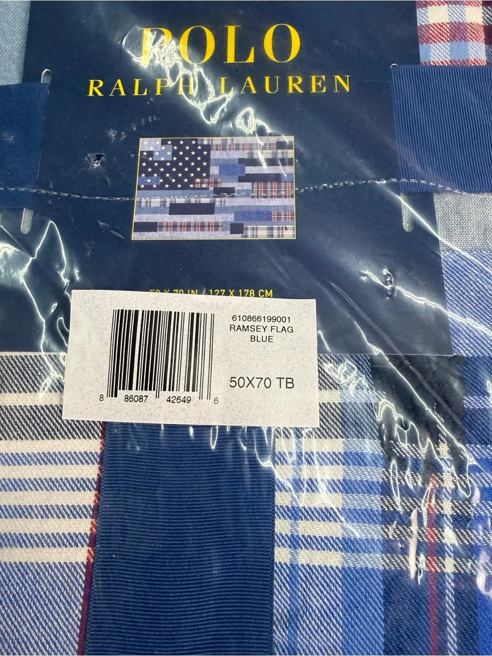 $285Polo Ralph Lauren Ramsey Patchwork Flag 100% Cotton Denim Blue Throw Blanket